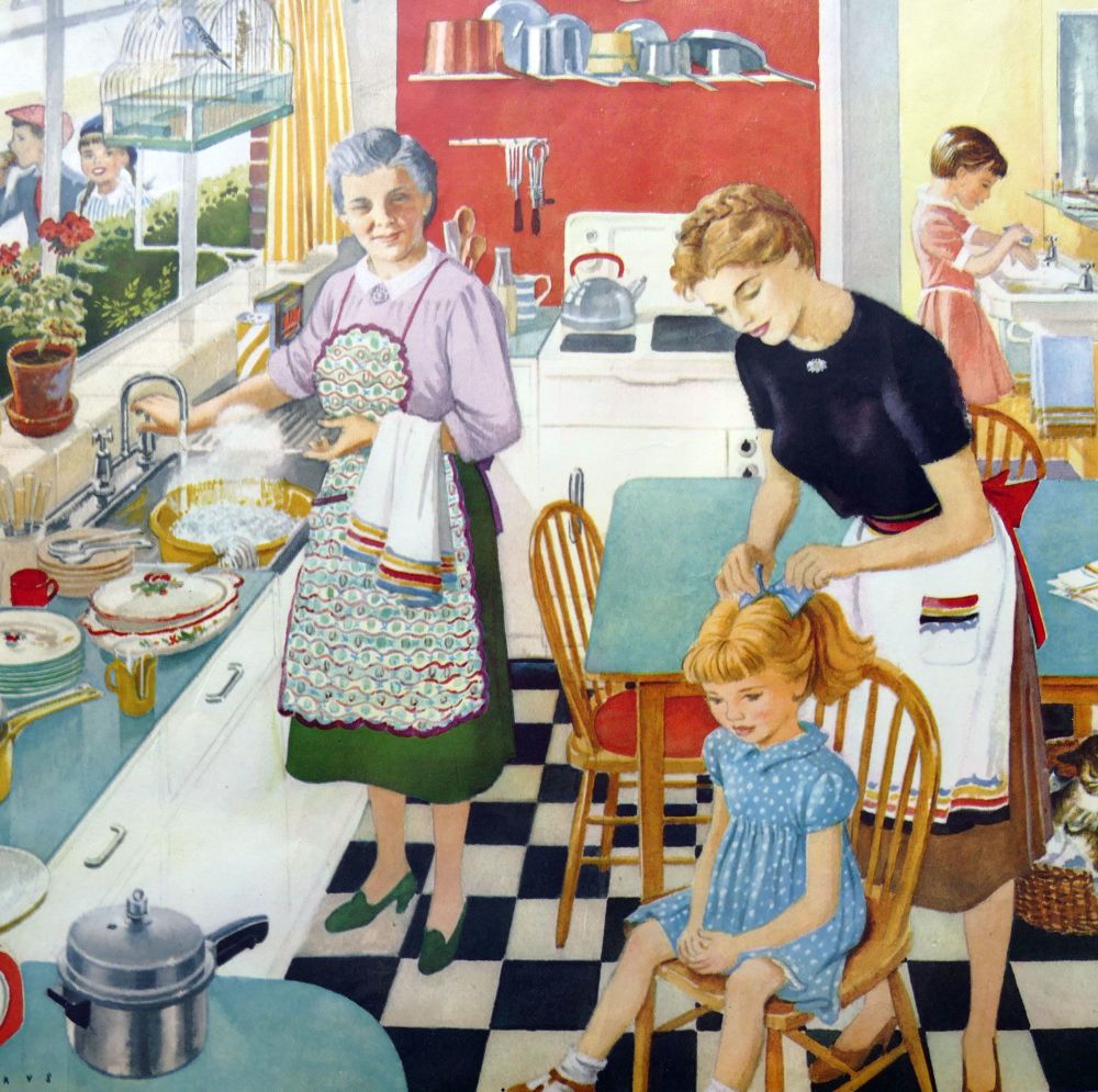 Vintage School Print - Getting Ready for School