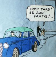 Tintin Fabric Panel - Too Late... - Taupe or Blue - 40cm x 44cm