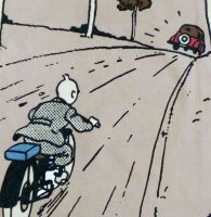Tintin Fabric Panel- Tintin Chases the Car - 34.5cm x 41cm - Blue or Taupe