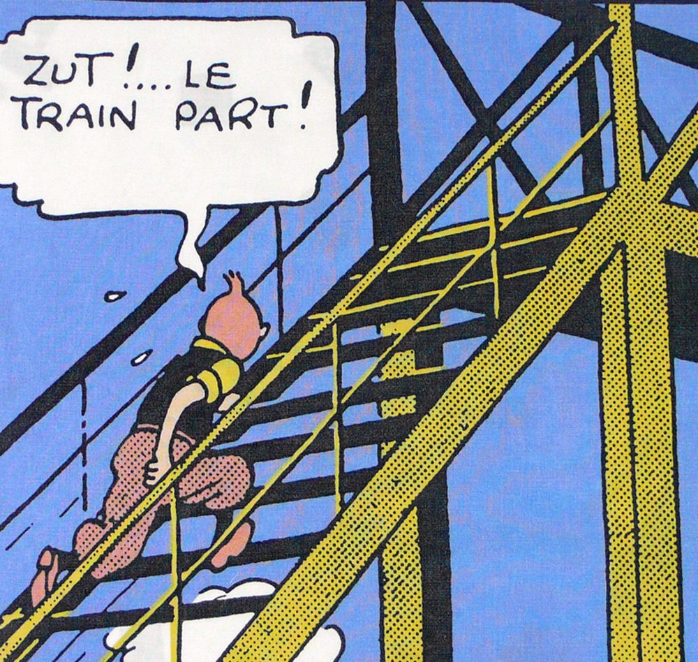 Tintin Cotton Panel - The Black Isle - Tintin on Stairs - Good Conditon Fre