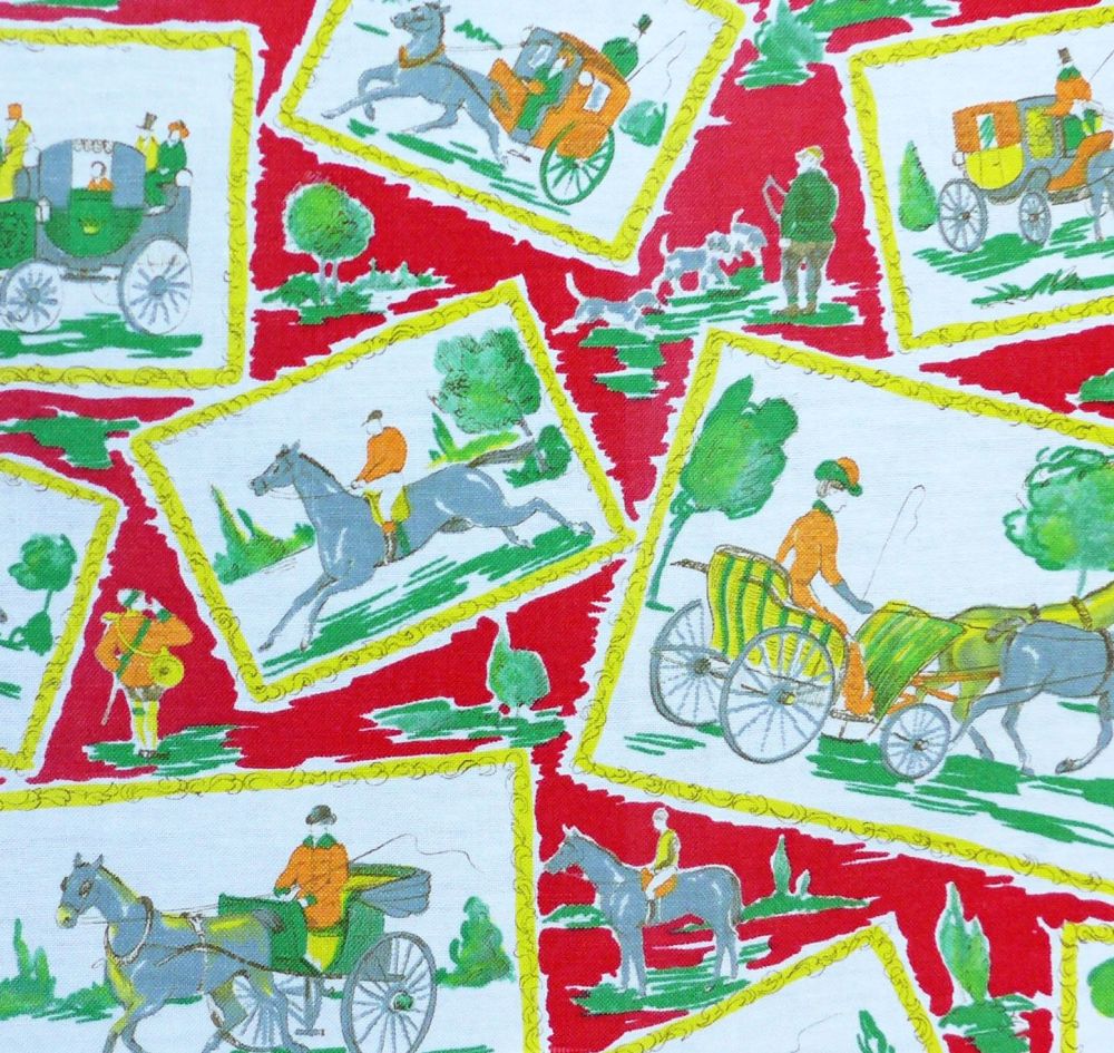 Vintage Horses Print Linen - 125cm wide