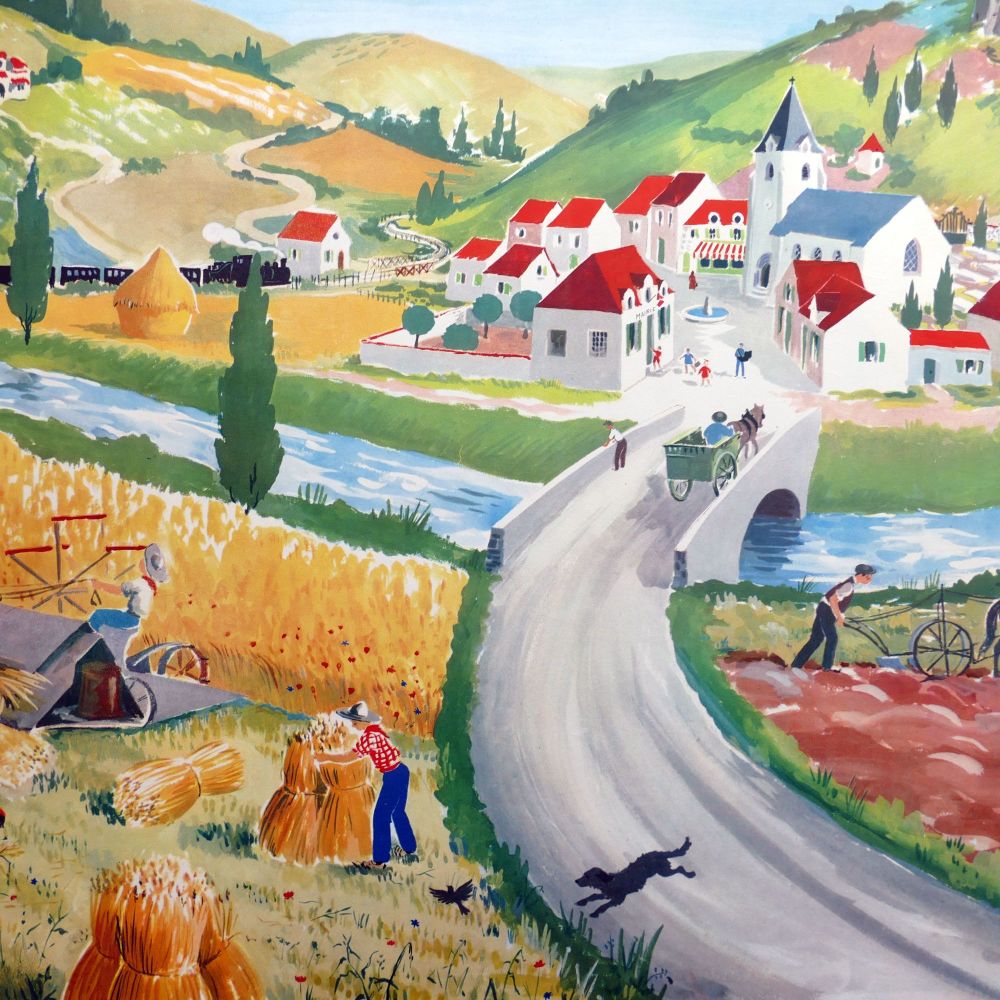 Vintage French School Print - Helen Poirie - The Canal