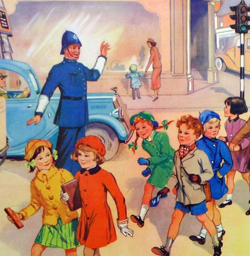 Vintage School Poster 1938 - Crossing the Road