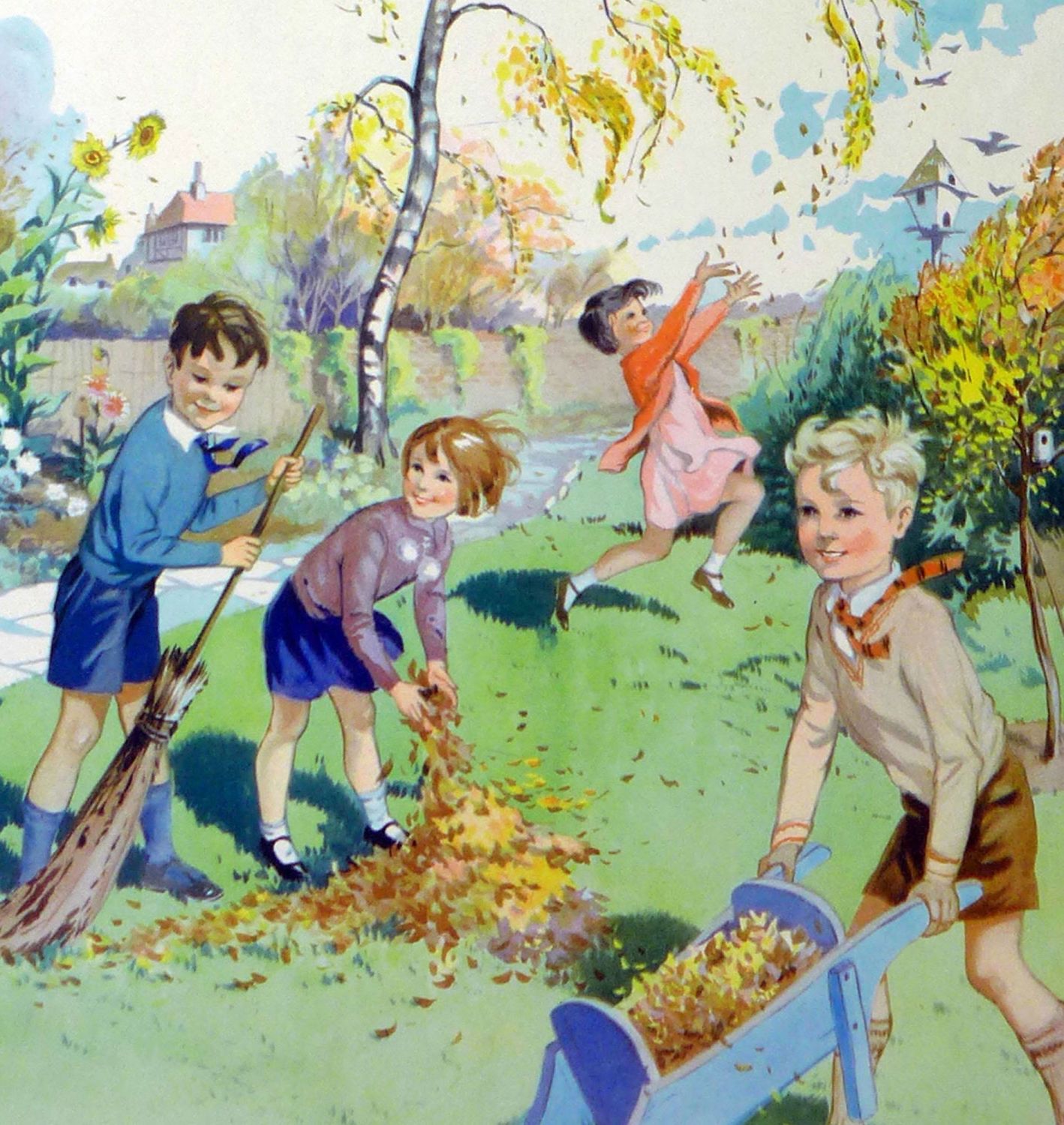 vintage classroom school poster autumn leaves