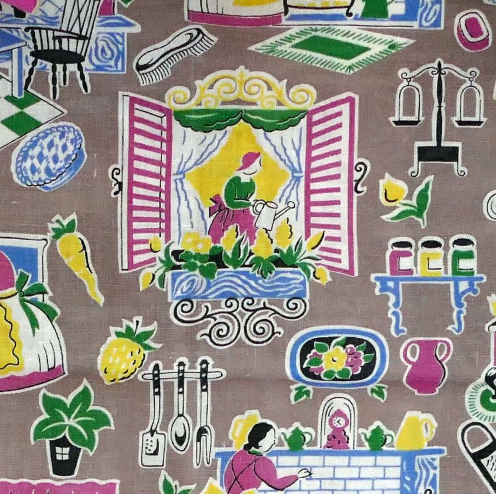 1940's Kitchen Print Fabric - 85cm wide