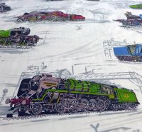 Vintage Steam Train Fabric - Loco - Burgess Ledward - 118cm wide