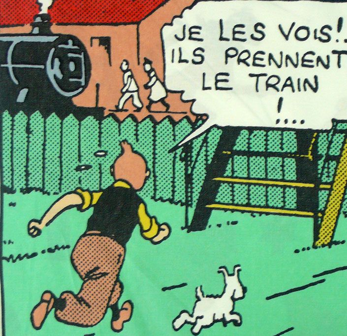 Tintin Cotton Panel - The Black Isle - Tintin Chases the Baddies