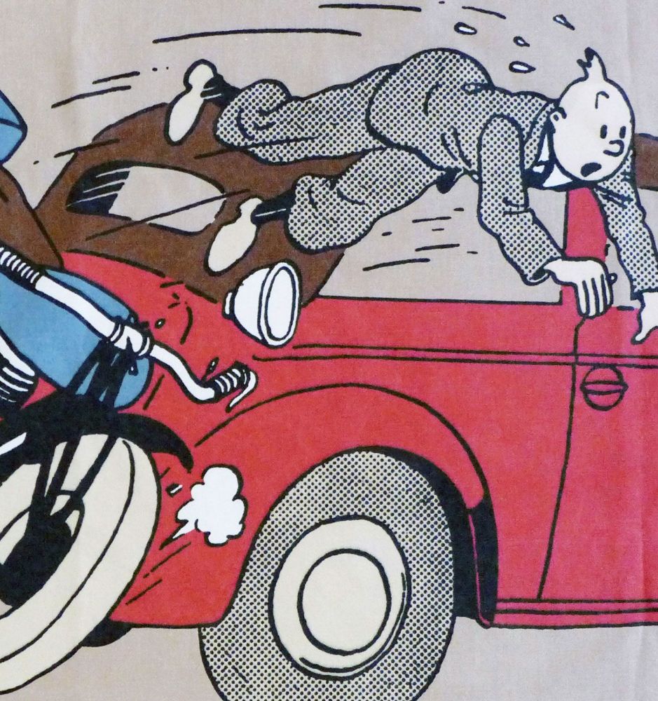 Tintin Fabric Panel - Tintin Crashes - 54cm x 41cm - Blue or Taupe