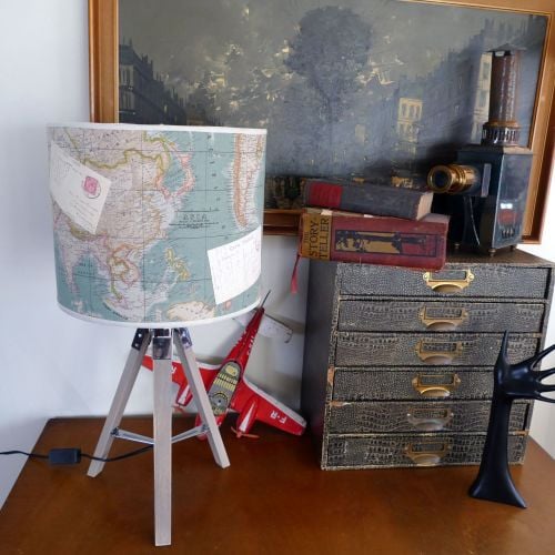 Large Vintage Map Lampshade & Lamp Base - Teal