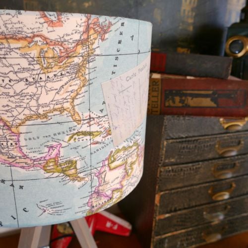 Vintage Map Lampshade & Lamp Base - Pale Blue
