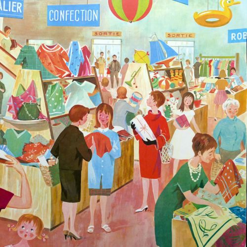 Vintage French School Print - Helen Poirie - Department Store