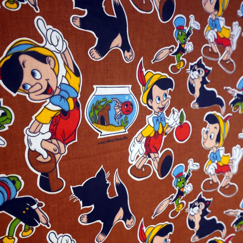 Vintage Pinocchio Fabric - Screenprinted Linen - 140cm wide