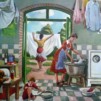 vintage-french-classroom-poster---woman-washing-and-car-crash-2