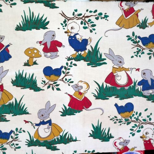1940's Rabbit Print Linen - 45cm x 40cm