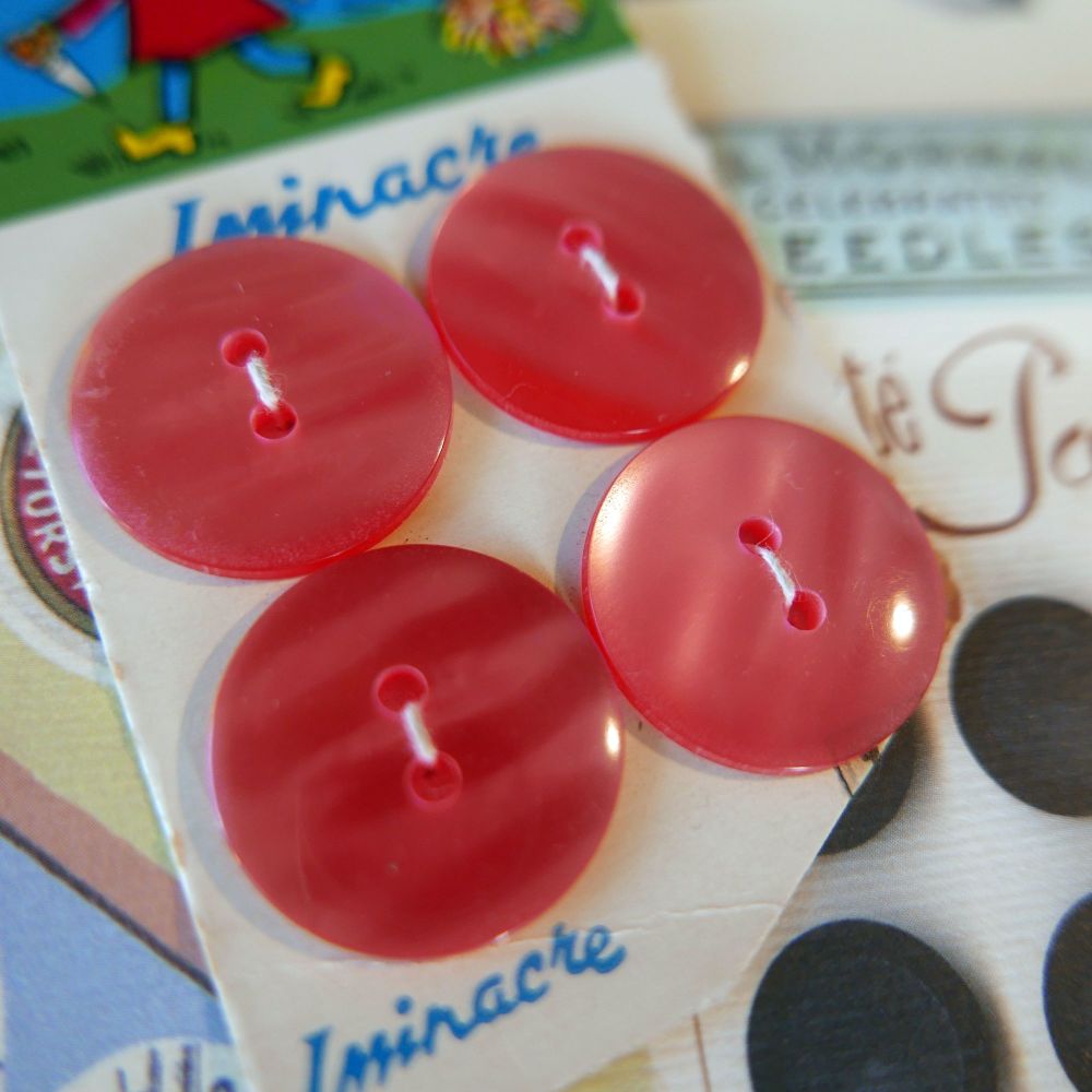 4 Vintage French Buttons - Pink