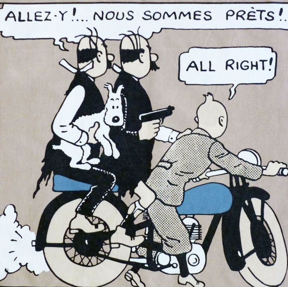 Tintin Fabric Panel - Tintin & The Thompsons - 48cm x 40cm - Blue or Taupe