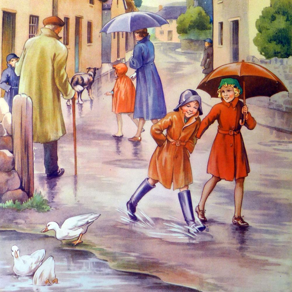 Vintage School Poster 1938 - A Rainy Day