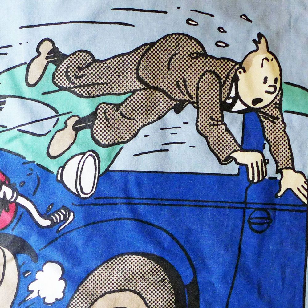Tintin Fabric Panel -  Tintin Crashes - 55cm x 42cm - Blue or Taupe