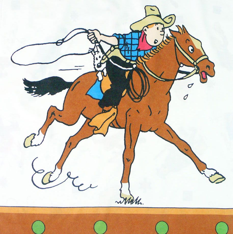 Tintin in America - Cotton Panel - Tintin on a Horse - 60cm x 60cm
