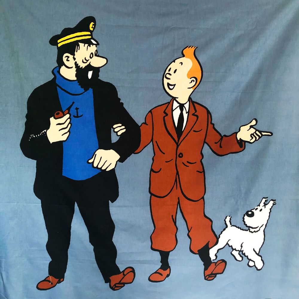 Tintin, Captain Haddock and Snowy Cotton Panel - 114cm wide