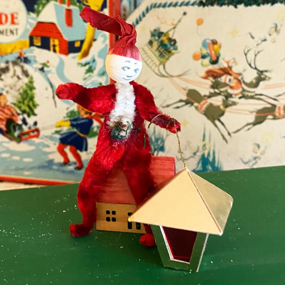 2 x 1930's Christmas Decorations - Elf & Santa