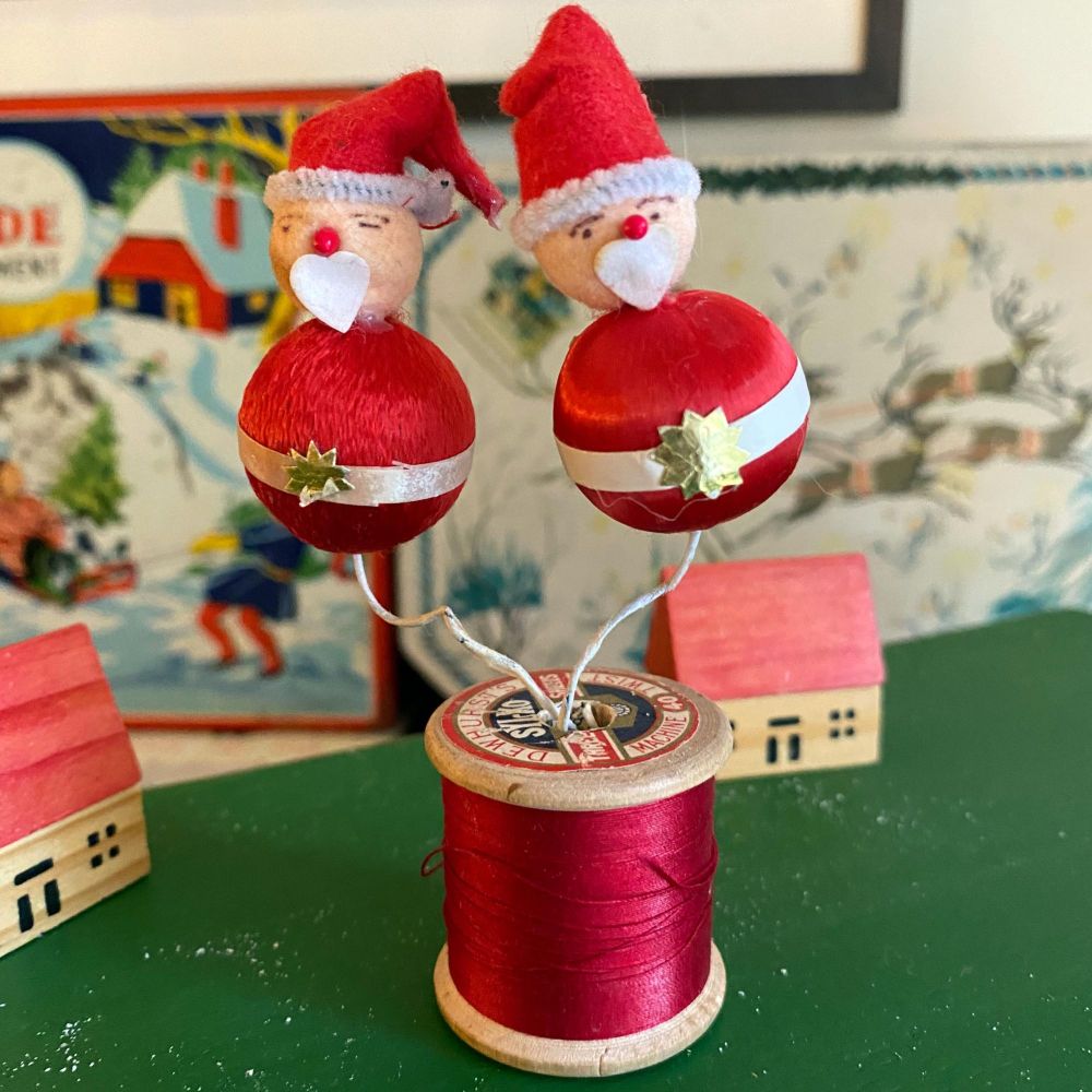 Vintage Father Christmas Decoration & Cotton Reel