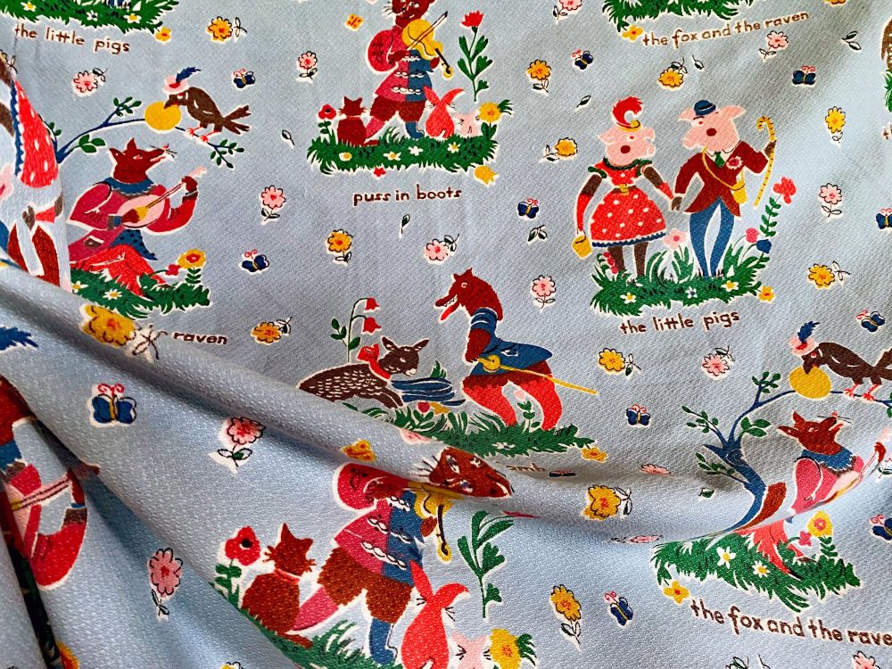 1960's Fairy Tale Barkcloth - 118cm Wide