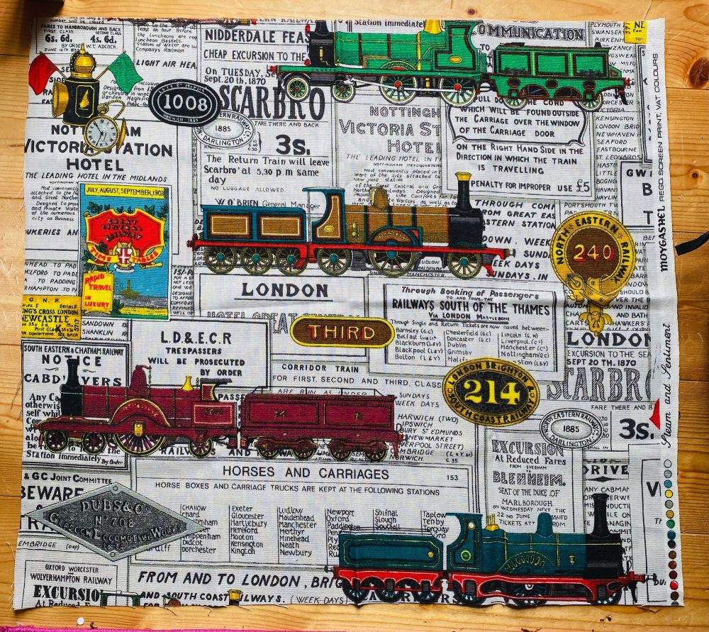 Steam Train Cotton Barkcloth - Moygashel - 60cm x 55cm