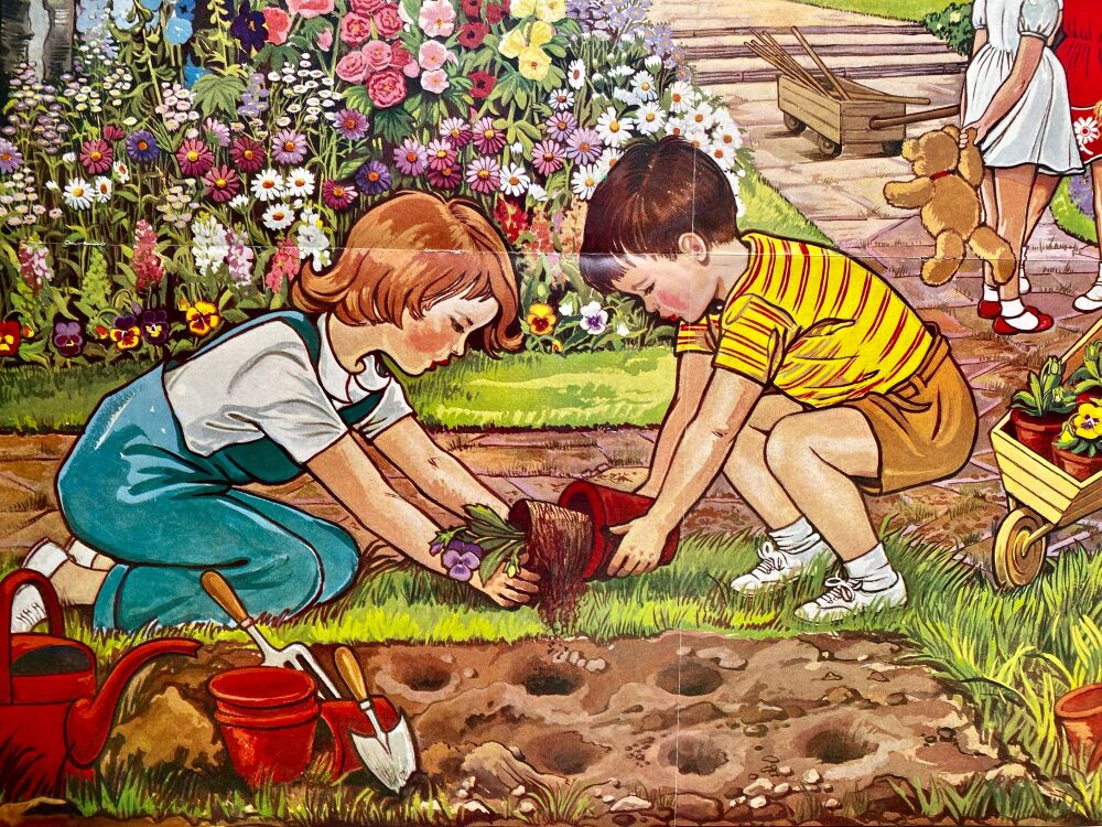 1964 Vintage Classroom Poster - Children in the Garden