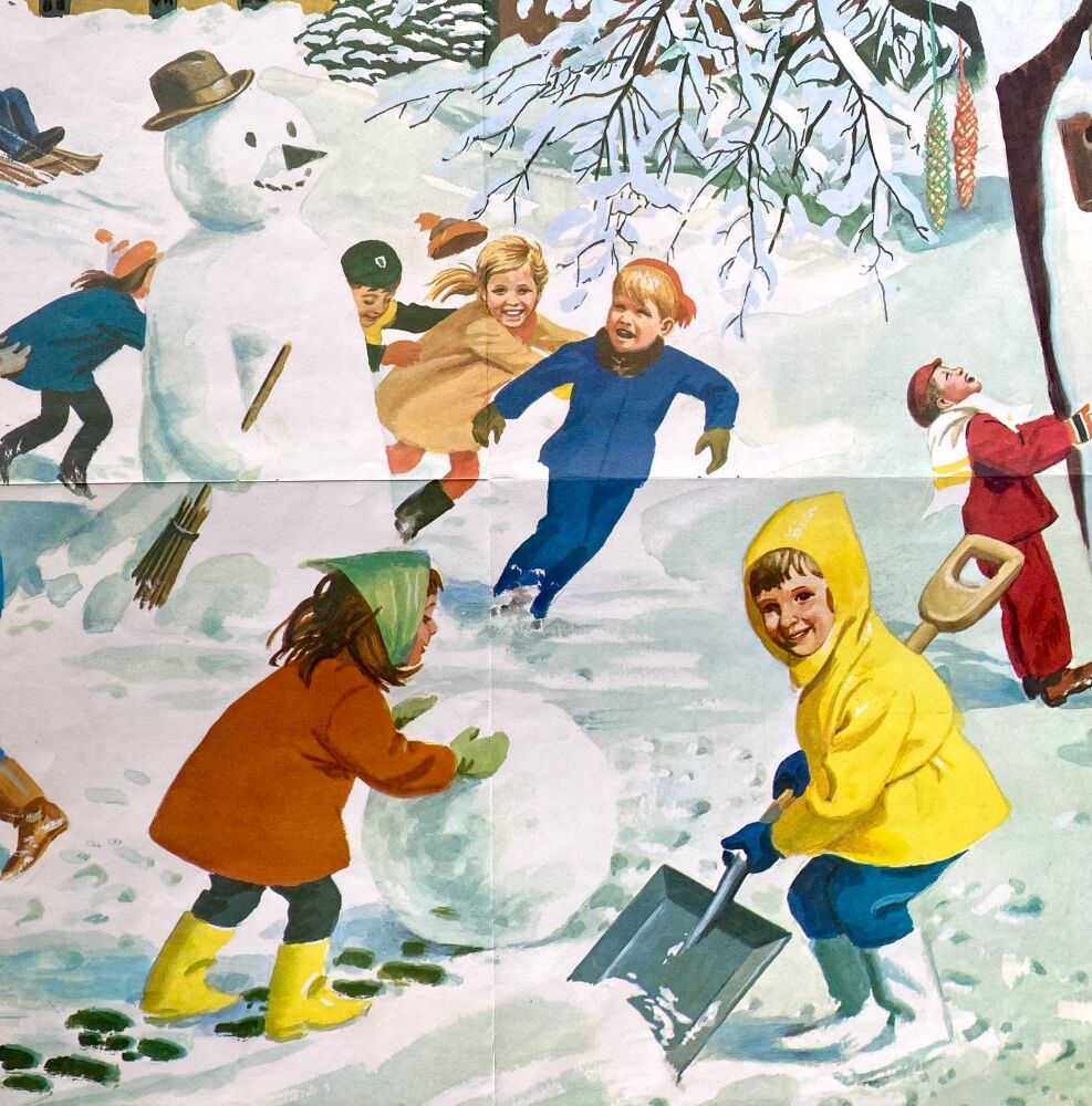 1971 Vintage Classroom Poster - Fun in the Snow