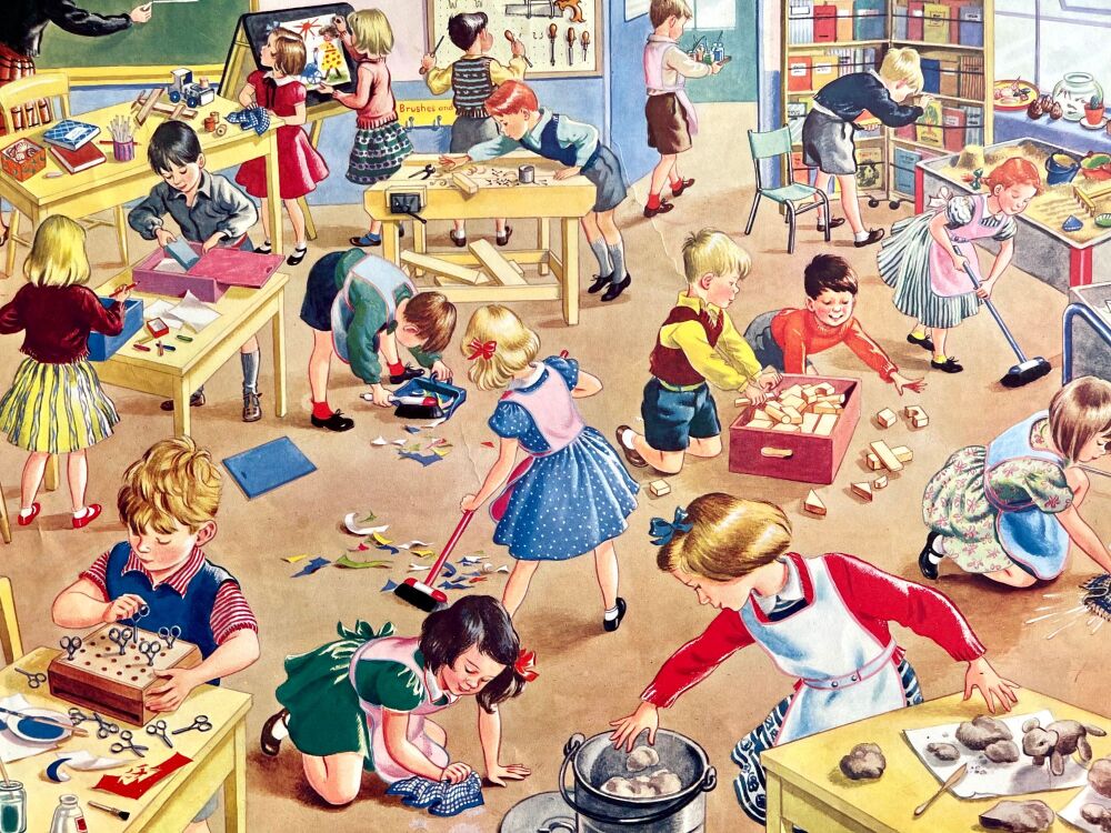 intage Classroom Poster - Clearing Up Time - 1962