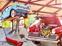 Vintage Classroom Poster - Cars In The Garage - 1962