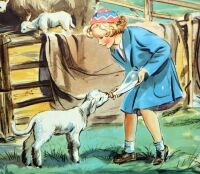 Vintage School Print - Feeding Lambs by Eileen Soper