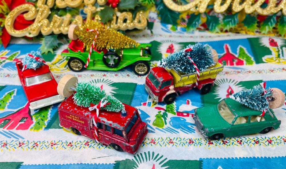 Vintage  Christmas Decorations - Vintage Cars with Trees