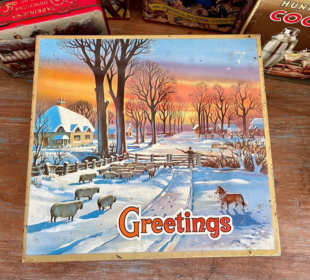 Vintage Christmas Geetings Tin - Brooks Beattie - Rural Winter Scene
