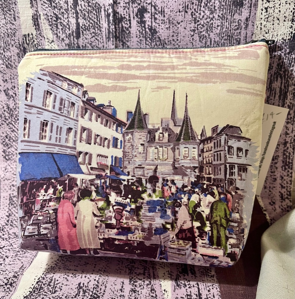 Lucienne Day/French Market Fabric Pouch - Zip Top Pouch - Fifties Fabric Pouch