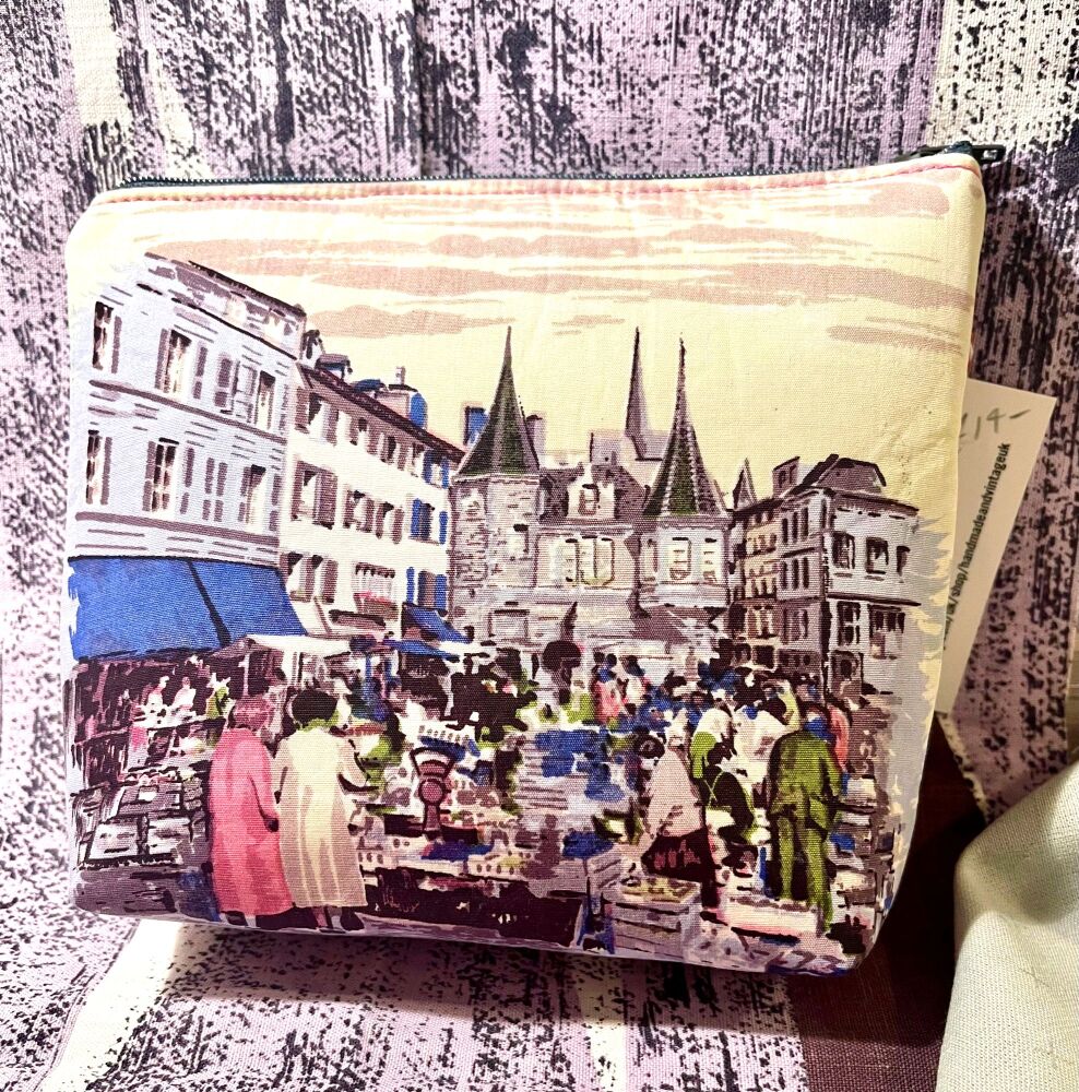 Lucienne Day/French Market Fabric Pouch - Zip Top Pouch - Fifties Fabric Pouch