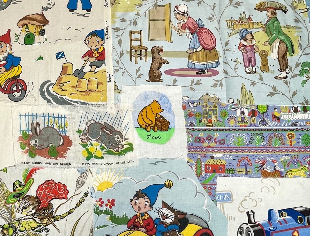 Vintage Childrens Fabric Scrap Box - Nostalgia Theme - Original Fabrics - N