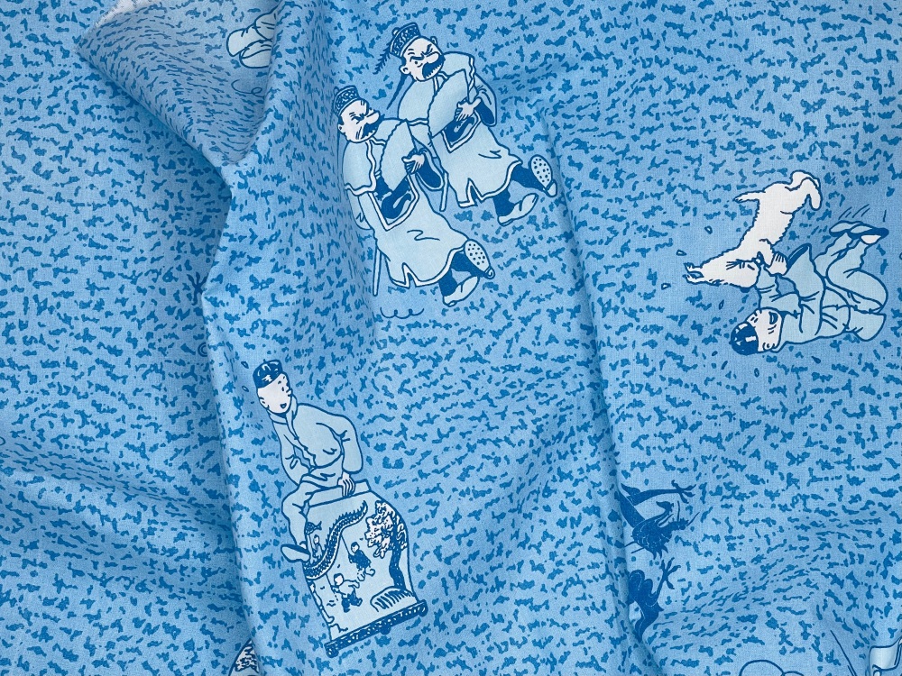 <!-- 001 -->Vintage Tintin Fabric - The Blue Lotus - Various Sizes