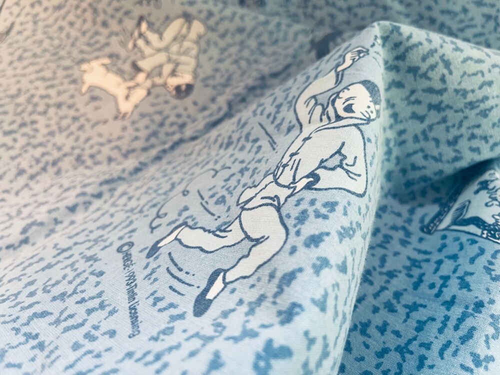 Vintage Tintin Fabric - The Blue Lotus -88cm x 100cm