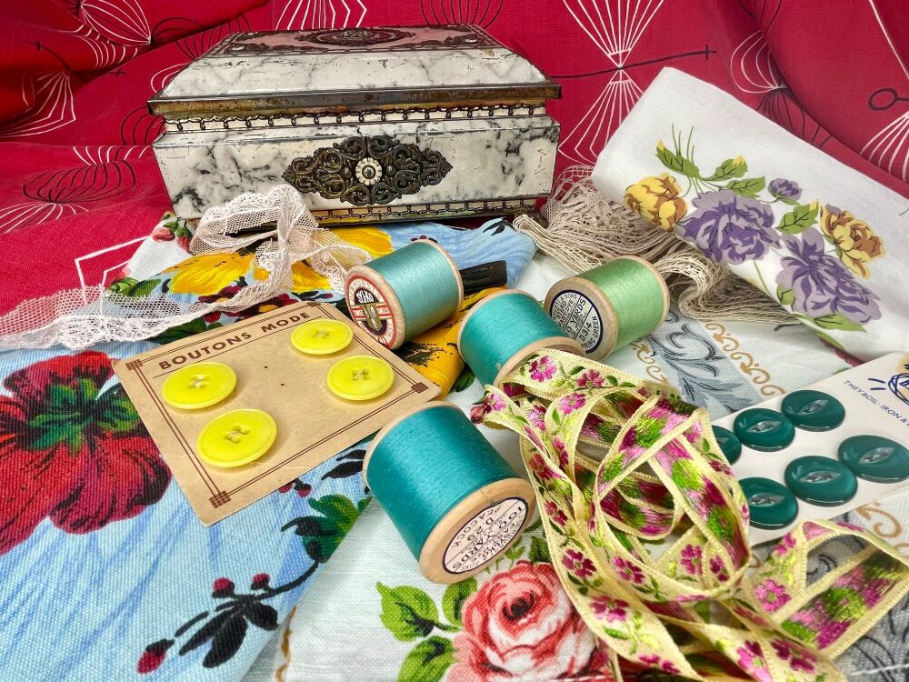 Vintage Slow Stitch Kit - Vintage Fabrics - Vintage Chest