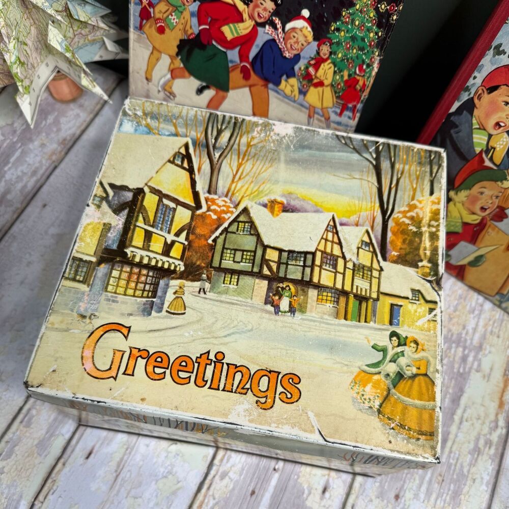 Vintage Christmas Geetings Tin - Brooks Beattie - Snowy Winter Scene