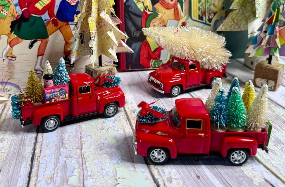 Christmas Tree Trucks with Trees & Gifts - Vintage Truck - Christmas Dioram