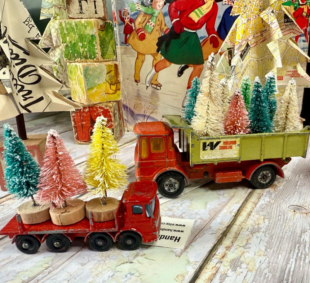Vintage  Christmas Decorations - Vintage Cars with Trees