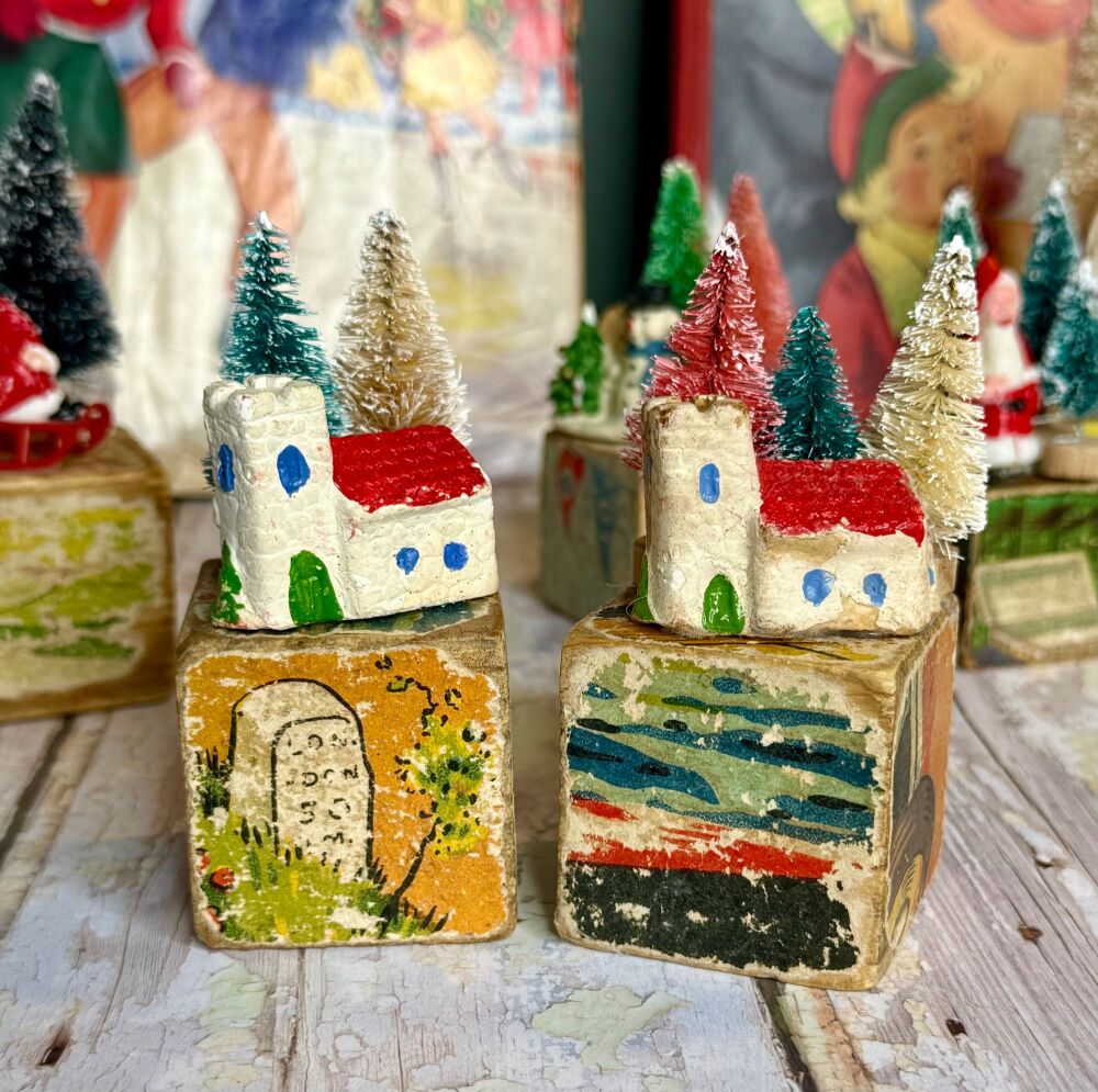 Vintage  Christmas Decorations - Handmade - Santa - Snowman - Church