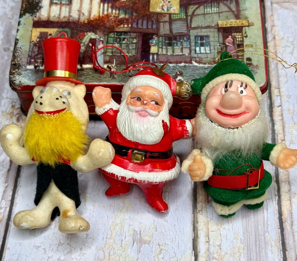 3 x Sixties Hong Kong Decorations - Father Christmas plus 2