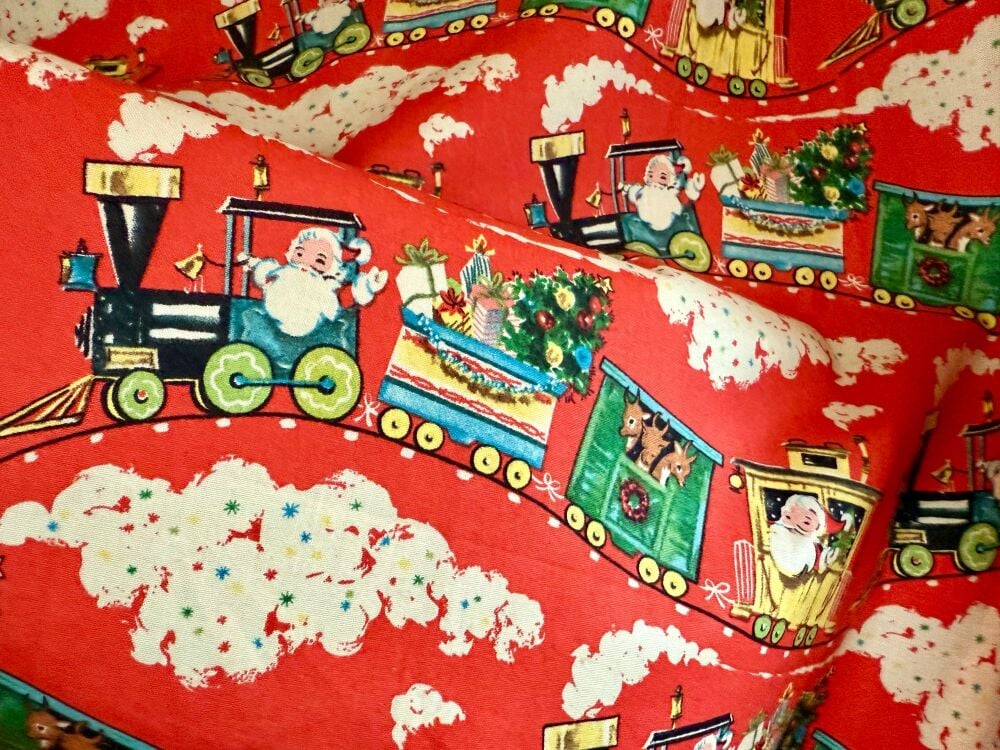 Vintage Christmas Fabric - Father Christmas Train - 110cm x 75cm