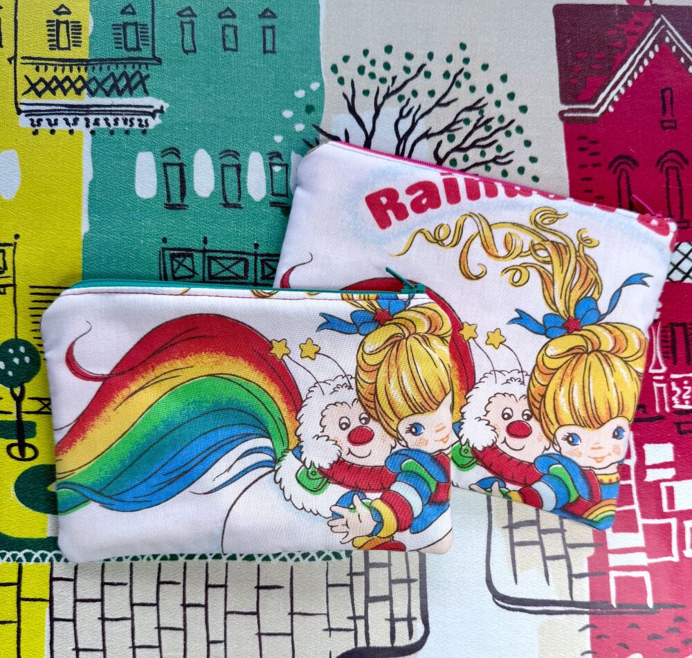 Zip Top Pouch - Rainbow Bright - Handmade - Vintage Cotton
