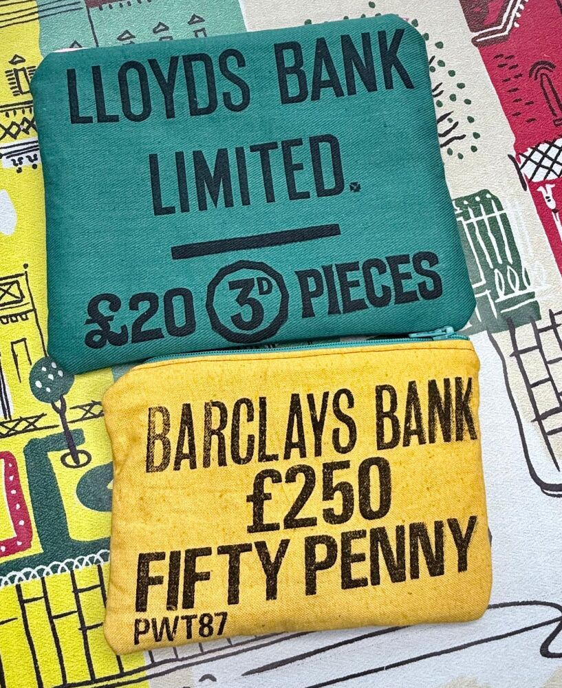 Vintage Bank Coin Bag Purses - Zip Top Pouch