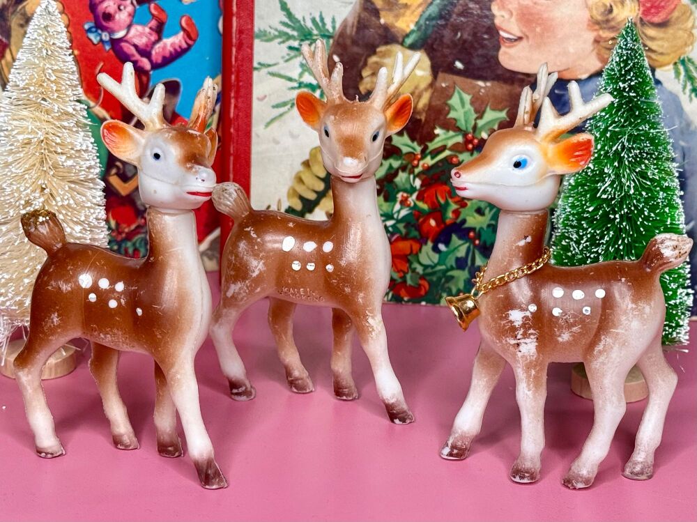 Three Vintage Reindeer - Made in Hong Kong